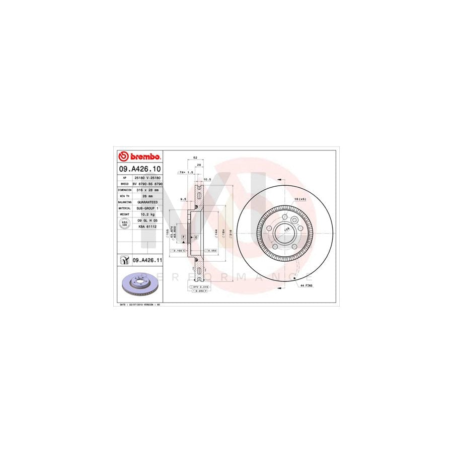 BREMBO 09.A426.10 Brake Disc Internally Vented | ML Performance Car Parts