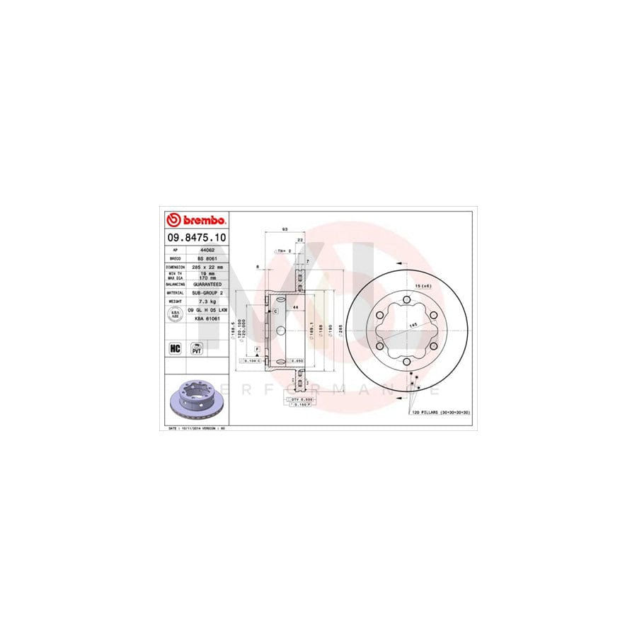 BREMBO 09.8475.10 Brake Disc Internally Vented, High-carbon | ML Performance Car Parts