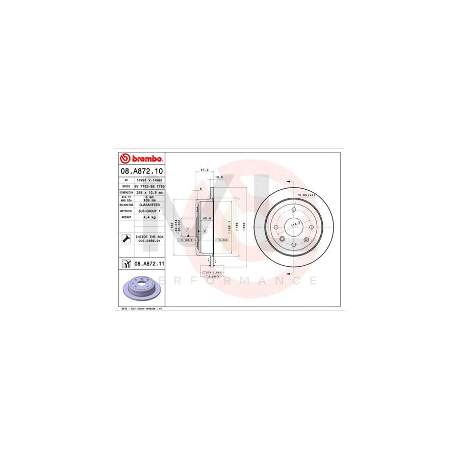 BREMBO 08.A872.10 Brake Disc Solid, with bolts/screws | ML Performance Car Parts