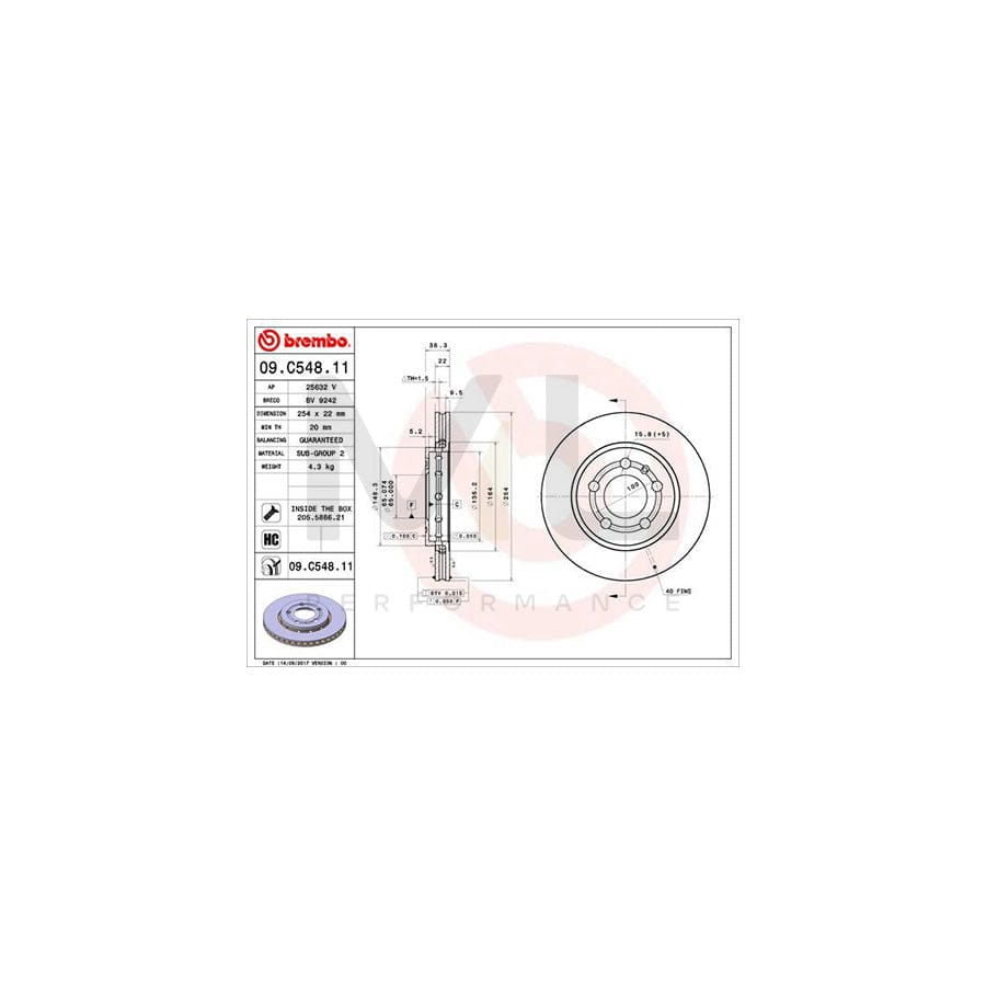 BREMBO 09.C548.11 Brake Disc for VW Polo V Hatchback (6R1, 6C1) Internally Vented, Coated, High-carbon, with bolts/screws | ML Performance Car Parts