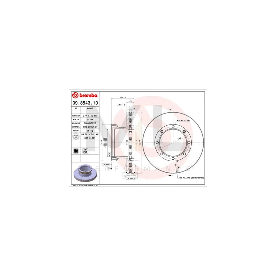 BREMBO 09.8543.10 Brake Disc Internally Vented, High-carbon | ML Performance Car Parts
