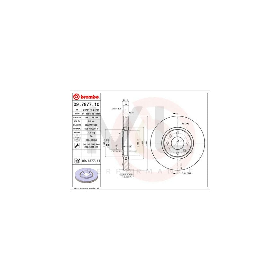 BREMBO 09.7877.10 Brake Disc Internally Vented, with bolts/screws | ML Performance Car Parts