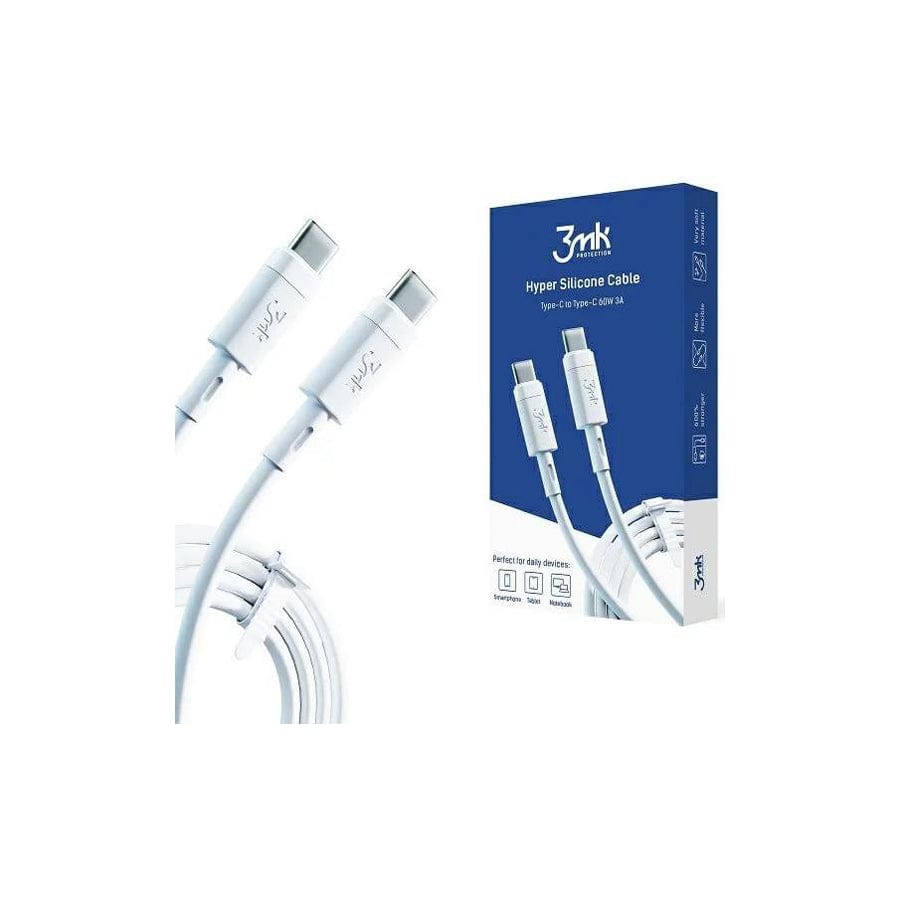 3MK Cable Hypersilicone Cable Usb-C/Usb-C White 1M 60W 3A ()