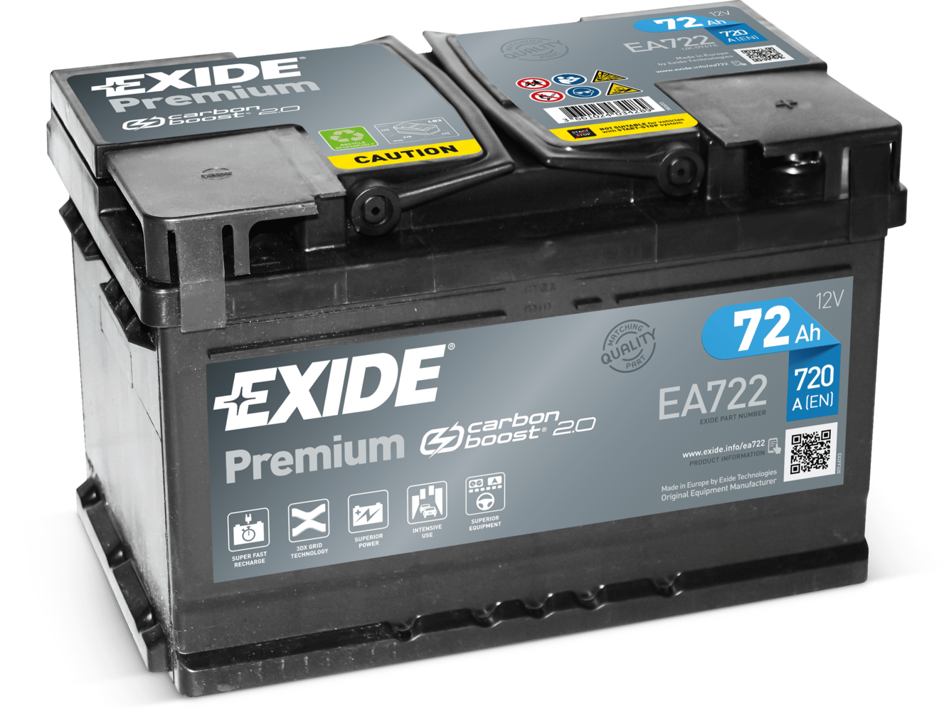 Exide Premium 100 EA722 Car Battery (72Ah) - 5 Year Guarantee