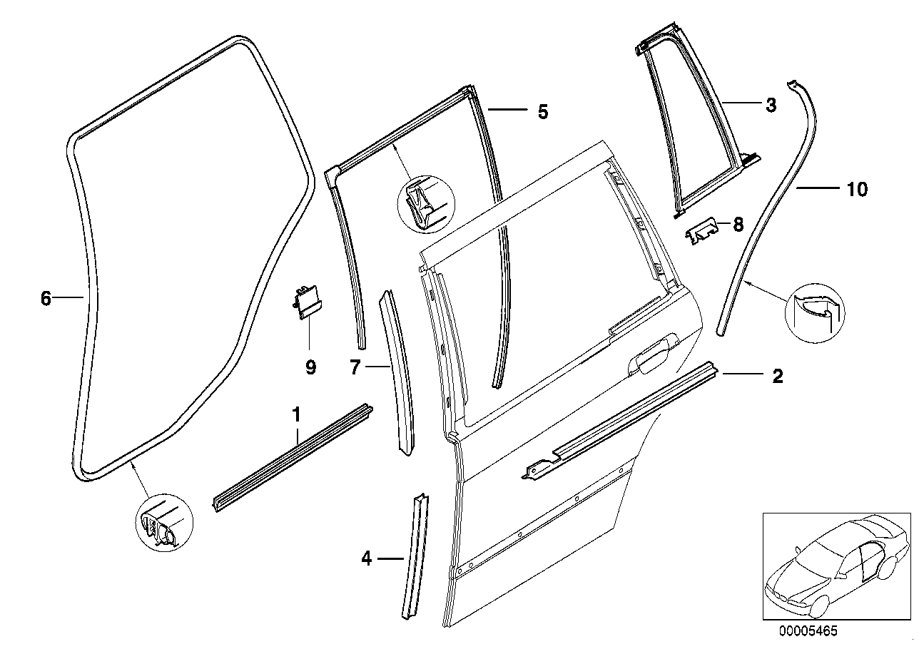 Genuine BMW 51348171059 E36 Left Rear Window Guide (Inc. 318i, 323i & 316i) | ML Performance UK UK Car Parts