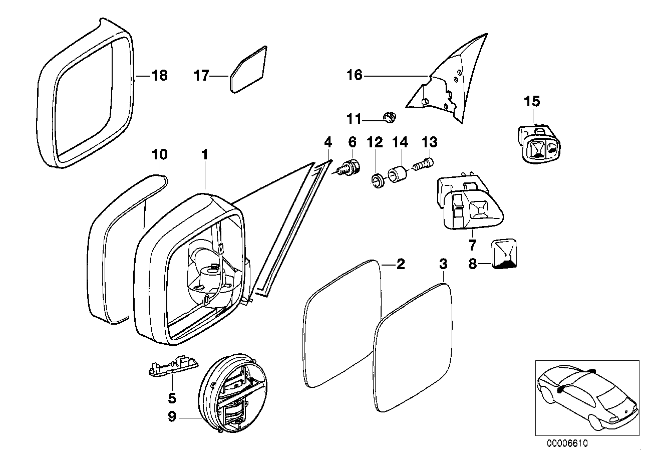 Genuine BMW 51168144401 E36 Electr.Exterior Heatable Mirror Left (Inc. 318i, 318is & 325is) | ML Performance UK UK Car Parts