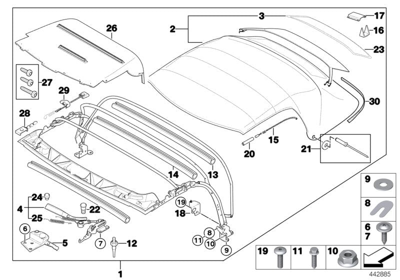 Genuine BMW 54318411128 E36 Right Folding Top Lock SCHWARZ (Inc. Z3 2.2i, Z3 2.8 & Z3 1.8) | ML Performance UK UK Car Parts