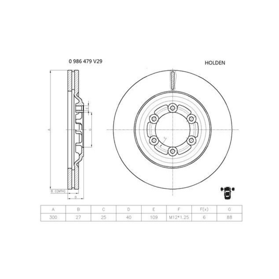 BOSCH 0 986 479 V29 Brake Disc Vented - 1 piece