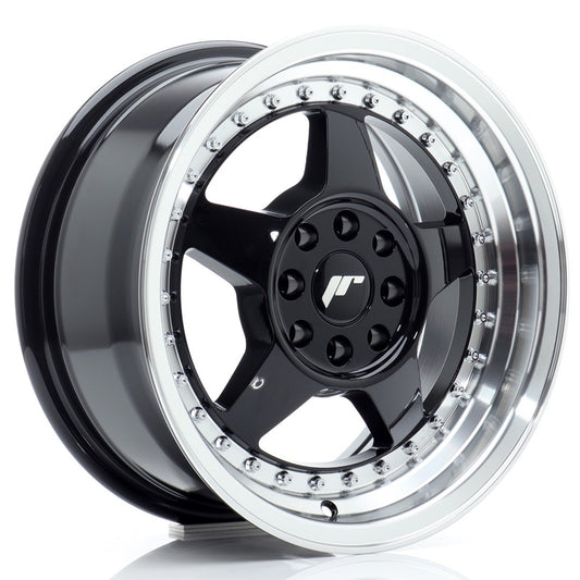JR Wheels JR6157142567GBL1 JR Wheels JR6 15x7 ET25 4x100/108 Gloss Black w/ Machined Lip