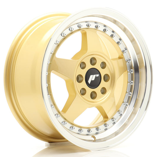 JR Wheels JR6157142567GDL1 JR Wheels JR6 15x7 ET25 4x100/108 Gold w/ Machined Lip