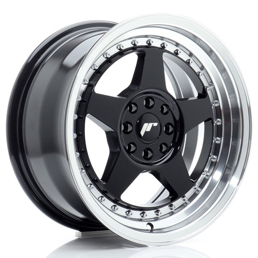 JR Wheels JR6168142567GBL1 JR Wheels JR6 16x8 ET25 4x100/108 Gloss Black w/ Machined Lip