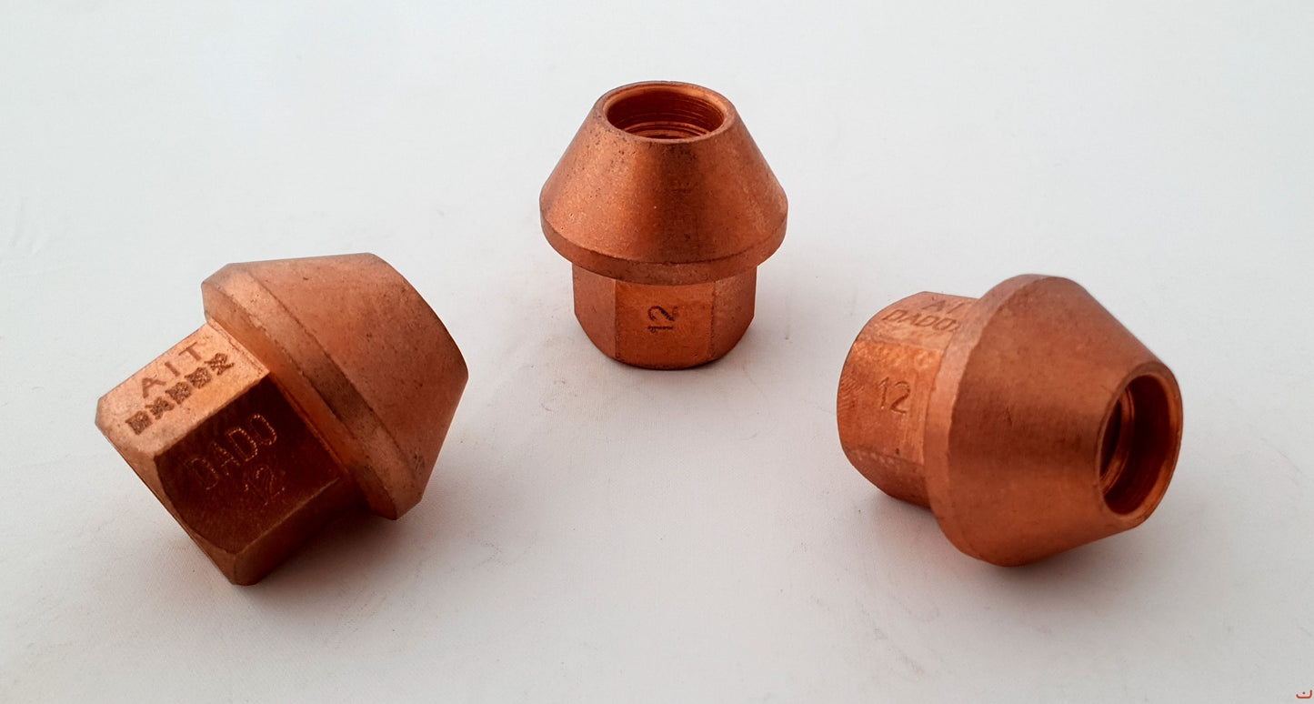 A.I.TECH AIT-DADO-12 STEEL COPPERED NUT 12X1,25, EX 19MM, O.D. 28MM, CONICAL SEAT, TOTAL LENGHT 28,5MM