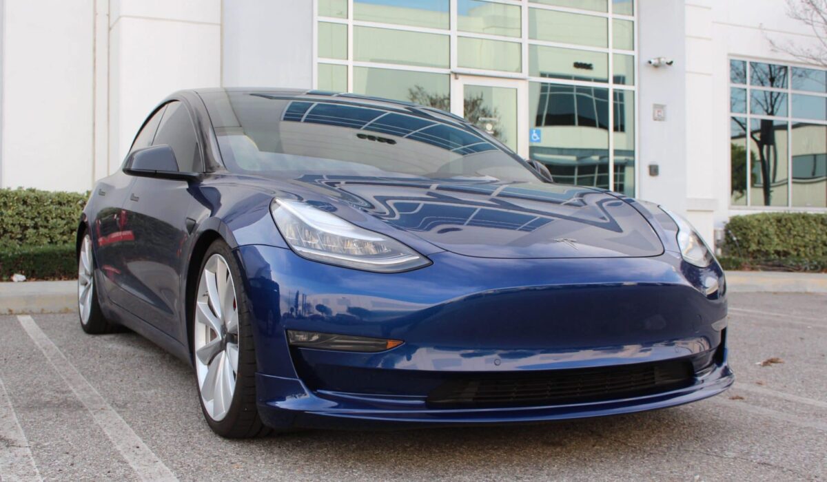 UNPLUGGED PERFORMANCE UP-M3-301-3.1 FRONT LIP SPOILER, PAINTED DEEP BLUE FOR TESLA MODEL 3