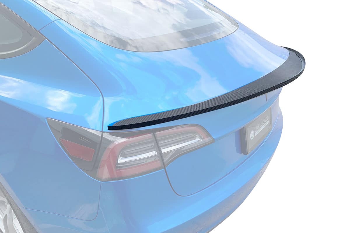 UNPLUGGED PERFORMANCE UP-M3-305-3.1 HIGH DOWNFORCE TRUNK SPOILER, AUTOCLAVED DRY CARBON, GLOSS CLEAR FOR TESLA MODEL 3
