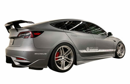 UNPLUGGED PERFORMANCE UP-M3-304-4.1 ASCENSION REAR BUMPER - OPTIONAL ASCENSION-R REAR DIFFUSER FINS, DRY CARBON GLOSS CLEAR FOR TESLA MODEL 3