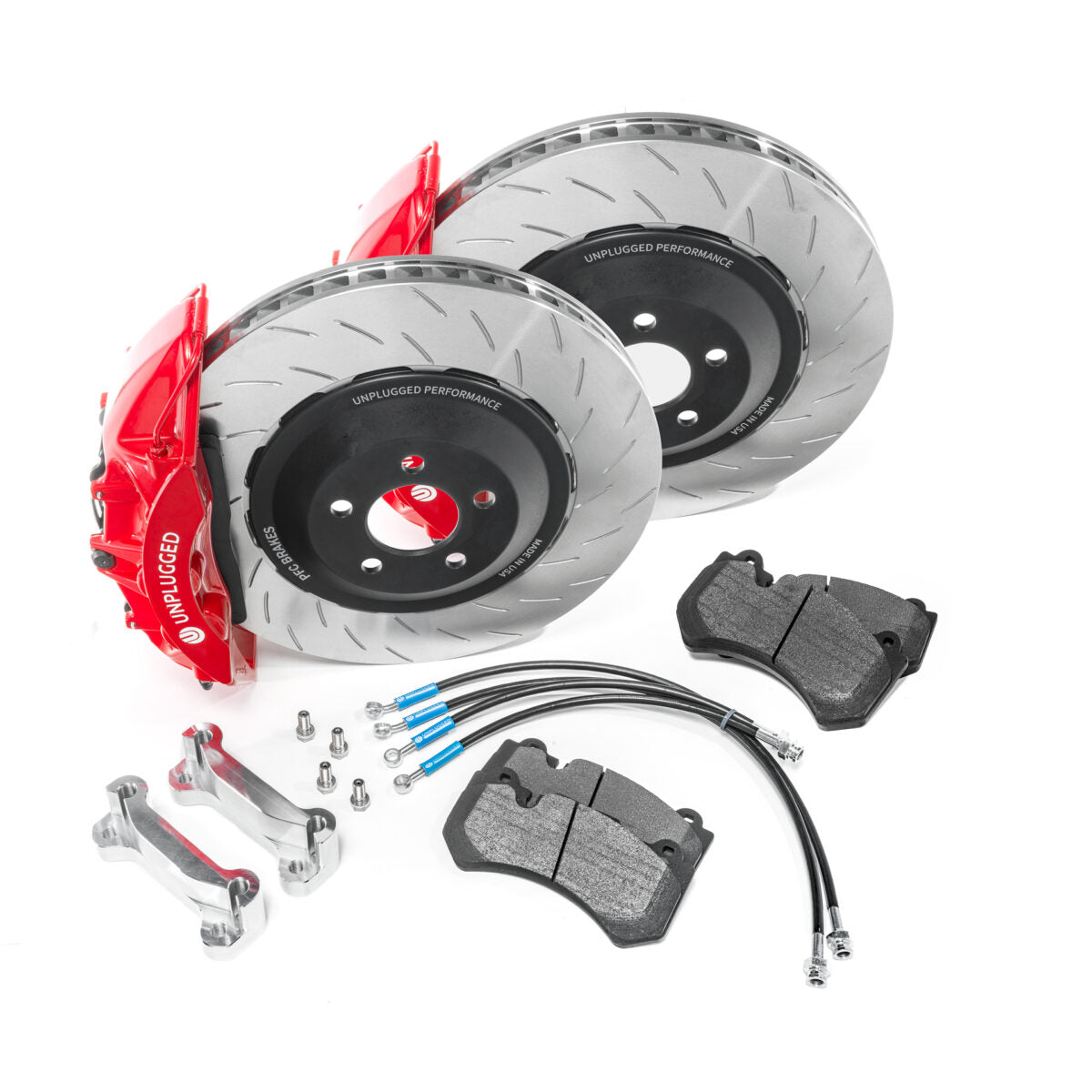 UNPLUGGED PERFORMANCE UP-M3MY-317-3.1 FRONT BIG BRAKE 6 PISTON KIT, UP X PFC 394MM IRON ROTORS, STREET PADS FOR TESLA MODEL 3 / Y