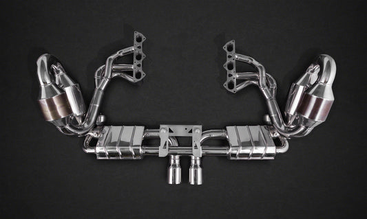 Capristo 02PO08603013 Porsche 991.1 GT3/3RS Racing Valved Exhaust with Headers, 250 Cell Sports Cat, and Carbon Engine Cover (CES3) 