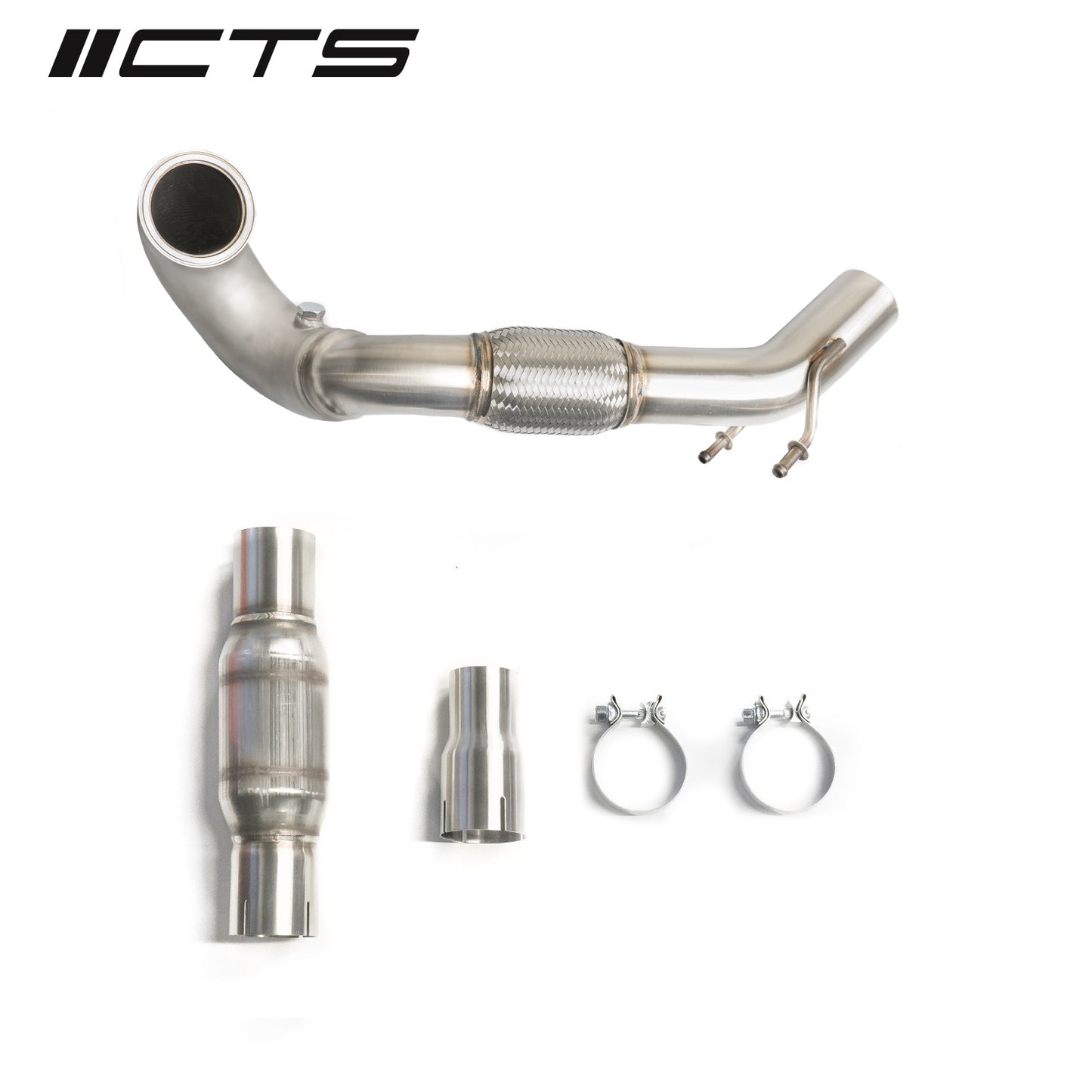 CTS Turbo CTS-EXH-DP-0014-CAT Turbo MQB FWD Exhaust Downpipe with HIGH FLOW CAT (MK7/MK7.5 Golf, GTI, GLI, A3 FWD)