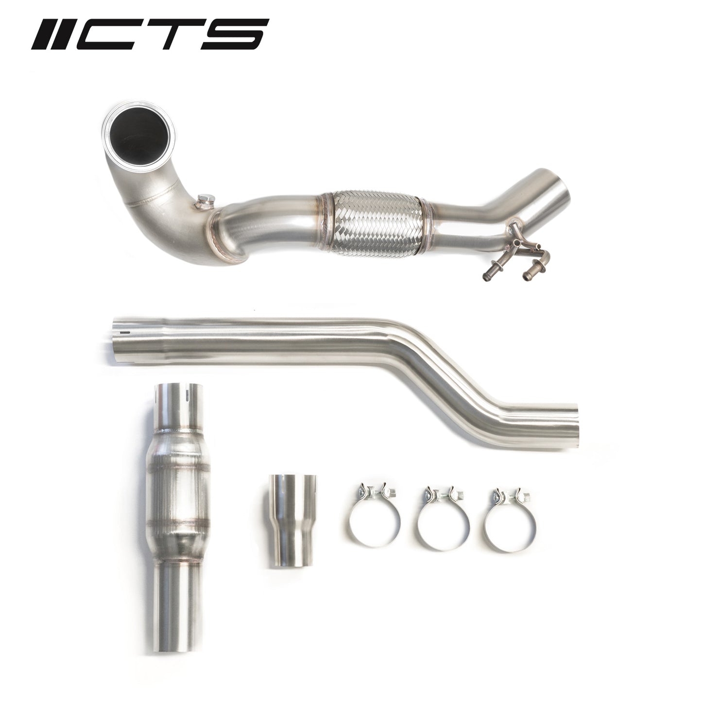 CTS Turbo CTS-EXH-DP-0015-CAT Turbo MQB AWD Exhaust Downpipe with HIGH FLOW CAT (MK7/MK7.5 Golf AWD, Golf R, A3/S3/TT/TT-S Quattro)