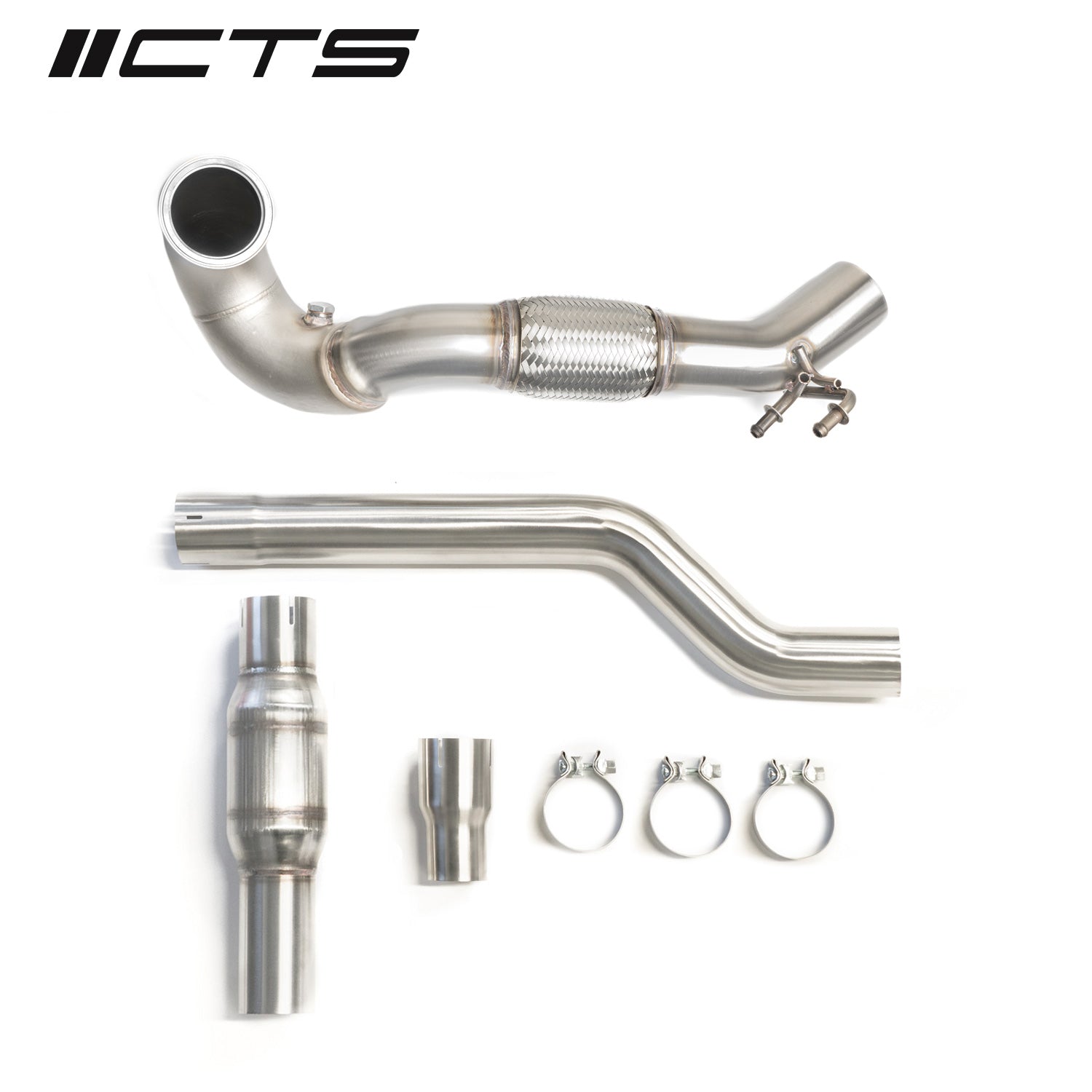 CTS Turbo CTS-EXH-DP-0015-CAT Turbo MQB AWD Exhaust Downpipe with HIGH FLOW CAT (MK7/MK7.5 Golf AWD, Golf R, A3/S3/TT/TT-S Quattro)