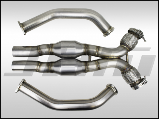 JHM Audi B8 C7 3.0T High-Flow Cat Downpipes with X-Pipe and Integrated Baffle System (Inc. A6, A7, S4 & SQ5)