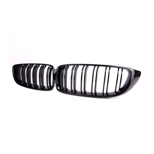 MHCB-F80F82-GB-FG001 BMW M3/M4 Double Slat Front Grilles In Gloss Black (F32/F33/F80/F82/F83) | ML Performance Car Parts
