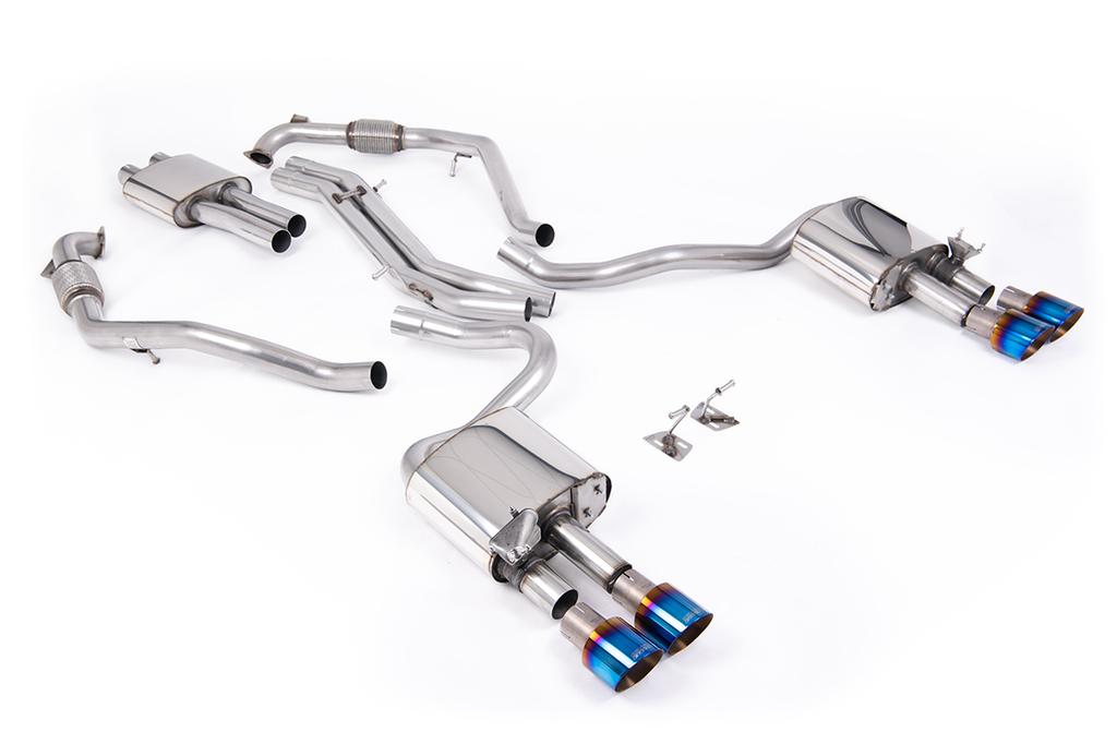 MillTek-SSXAU1123-Cat-back Cat Back Resonated with Quad GT-100 Burnt/Blue Titanium Trims | ML Performance Car Parts