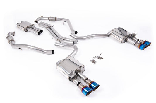 MillTek-SSXAU1123-Cat-back Cat Back Resonated with Quad GT-100 Burnt/Blue Titanium Trims | ML Performance Car Parts