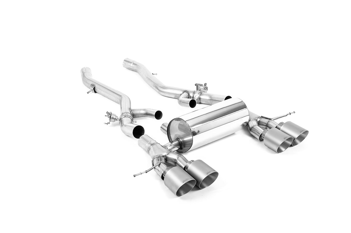 MillTek SSXBM1171 BMW G80 G82 Axle Back System with GT-115 Brushed Titanium Trims - ECE Approved (OE Requires Cutting) (Inc. M3 & M4)