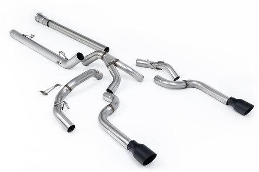 MillTek-SSXFD481-Cat-back Dual Outlet (Non Tremor Models) - Non-Resonated (Louder) with 2 x GT-100 Cerakote Black Tips | ML Performance Car Parts