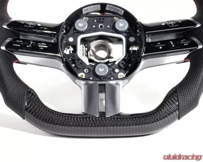 Vivid Racing VR-MERC-AMG-21-STRWHL Mercedes E53 | E63 AMG OEM Upgraded Steering Wheel Carbon Fiber, Red Stripe and Stitching