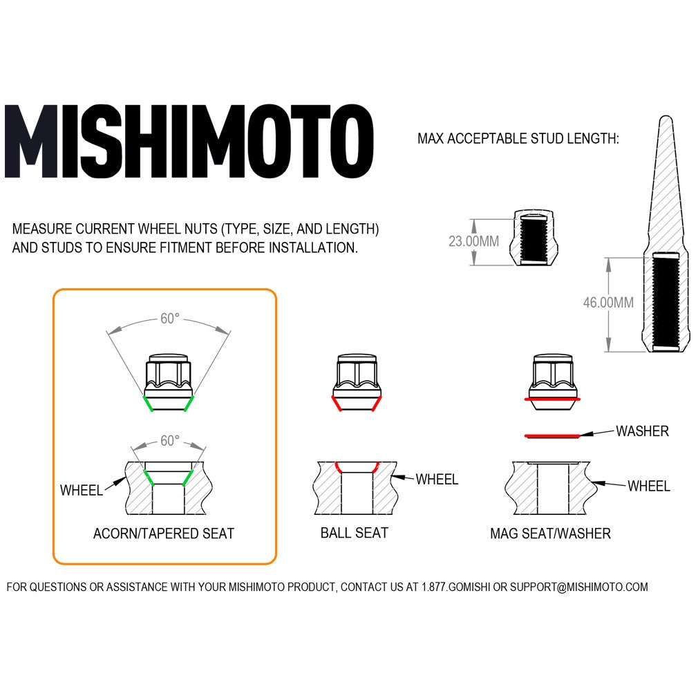 Mishimoto MMLG-15-20L Aluminum Locking Lug Nuts M12x1.5, 20pc Set