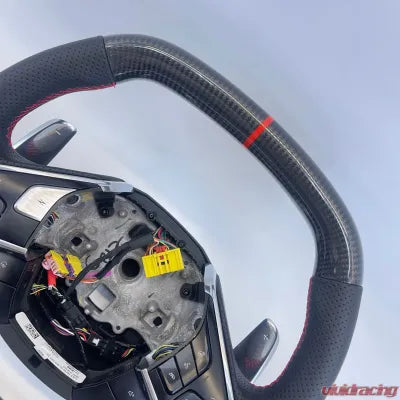 Vivid Racing VR-C8-STRWHL-GCF-RD Corvette C8 OEM Upgraded Steering Wheel Gloss Carbon Preforated Grips Red Stripe