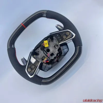 Vivid Racing VR-C8-STRWHL-GCF-RD Corvette C8 OEM Upgraded Steering Wheel Gloss Carbon Preforated Grips Red Stripe