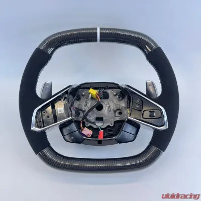 Vivid Racing VR-C8-STRWHL-GCF-WHT Corvette C8 OEM Upgraded Steering Wheel Gloss Carbon Alcantara Grips White Stripe