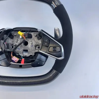 Vivid Racing VR-C8-STRWHL-GCF-WHT Corvette C8 OEM Upgraded Steering Wheel Gloss Carbon Alcantara Grips White Stripe