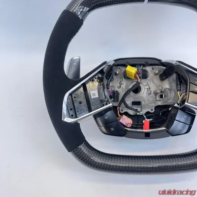 Vivid Racing VR-C8-STRWHL-GCF-WHT Corvette C8 OEM Upgraded Steering Wheel Gloss Carbon Alcantara Grips White Stripe