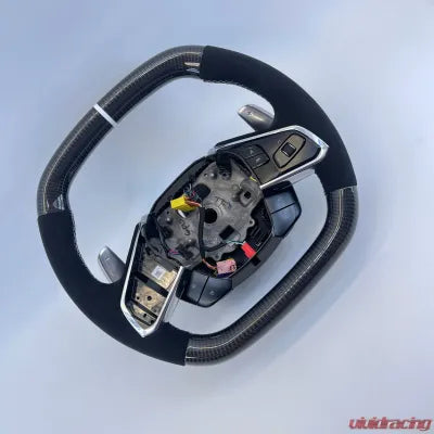 Vivid Racing VR-C8-STRWHL-GCF-WHT Corvette C8 OEM Upgraded Steering Wheel Gloss Carbon Alcantara Grips White Stripe