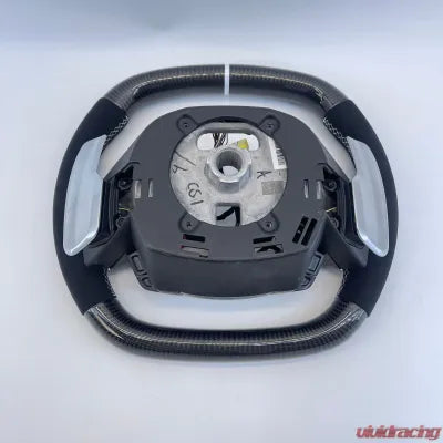 Vivid Racing VR-C8-STRWHL-GCF-WHT Corvette C8 OEM Upgraded Steering Wheel Gloss Carbon Alcantara Grips White Stripe