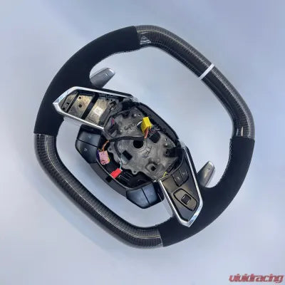 Vivid Racing VR-C8-STRWHL-GCF-WHT Corvette C8 OEM Upgraded Steering Wheel Gloss Carbon Alcantara Grips White Stripe