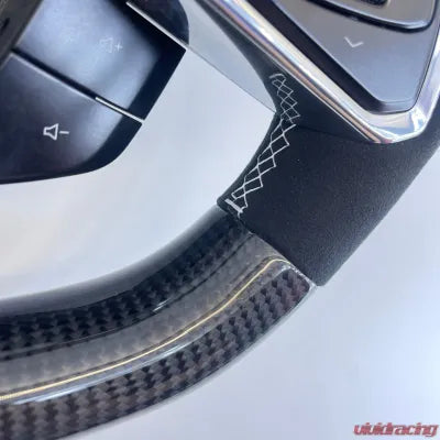 Vivid Racing VR-C8-STRWHL-GCF-WHT Corvette C8 OEM Upgraded Steering Wheel Gloss Carbon Alcantara Grips White Stripe