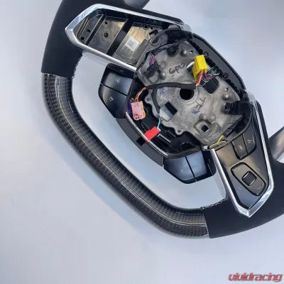 Vivid Racing VR-C8-STRWHL-GCF-WHT Corvette C8 OEM Upgraded Steering Wheel Gloss Carbon Alcantara Grips White Stripe