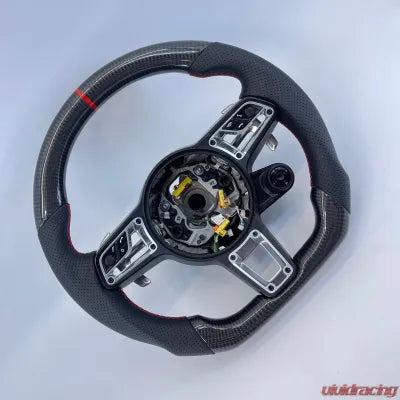 Vivid Racing VR-992-TAY-STRWHL-CFRD Porsche 992 Carrera | Turbo OEM Upgraded Steering Carbon Fiber Red Stripe