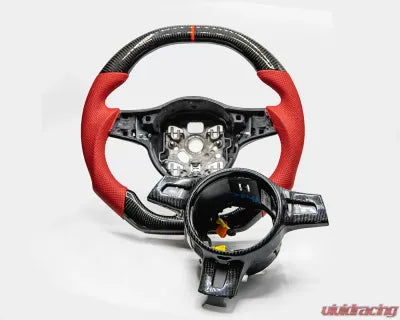 Vivid Racing VR-PORS-9972-PDK2-STRWHL Porsche 997.2 | 991 | 981 | 970 PDK Paddle OEM Steering Wheel Carbon Fiber Red Stripe Red Leather Grips