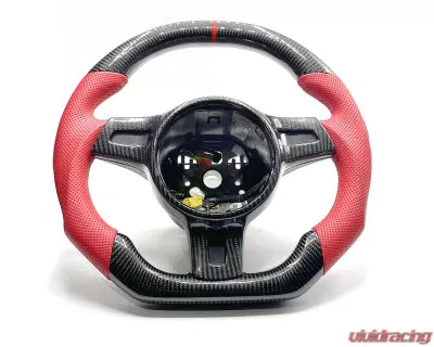 Vivid Racing VR-PORS-9972-PDK2-STRWHL Porsche 997.2 | 991 | 981 | 970 PDK Paddle OEM Steering Wheel Carbon Fiber Red Stripe Red Leather Grips