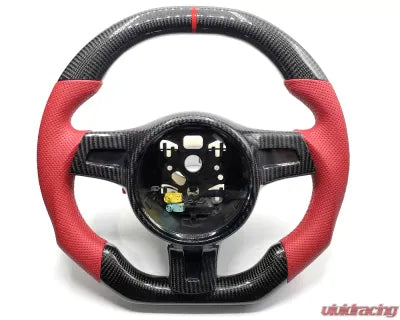 Vivid Racing VR-PORS-9972-PDK2-STRWHL Porsche 997.2 | 991 | 981 | 970 PDK Paddle OEM Steering Wheel Carbon Fiber Red Stripe Red Leather Grips