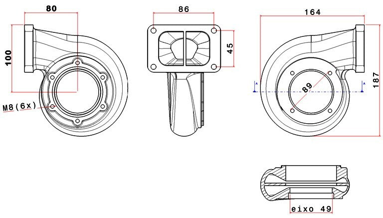 Turbozentrum 249035 Turbolader Turbinengehause fur SPA300 oder SPA500C A/R 1.06 T3 Twin Scroll