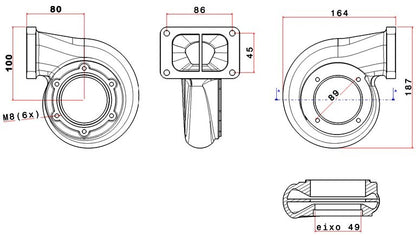 Turbozentrum 249035 Turbolader Turbinengehause fur SPA300 oder SPA500C A/R 1.06 T3 Twin Scroll