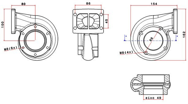 Turbozentrum 249032 Turbolader Turbinengehause fur SPA300 oder SPA500C A/R .48 T3 Twin Scroll