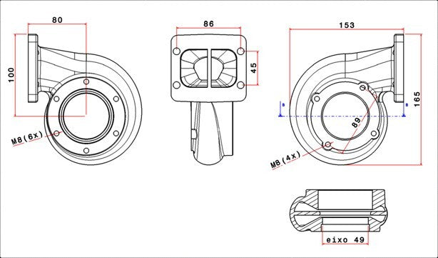 Turbozentrum 249033 Turbolader Turbinengehause fur SPA300 oder SPA500C A/R .58 T3 Twin Scroll
